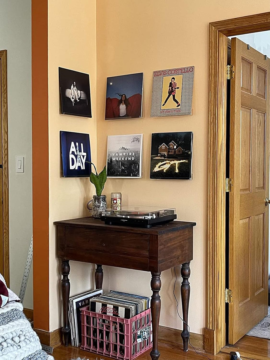 Estante para discos de vinilo transparente para montaje en pared