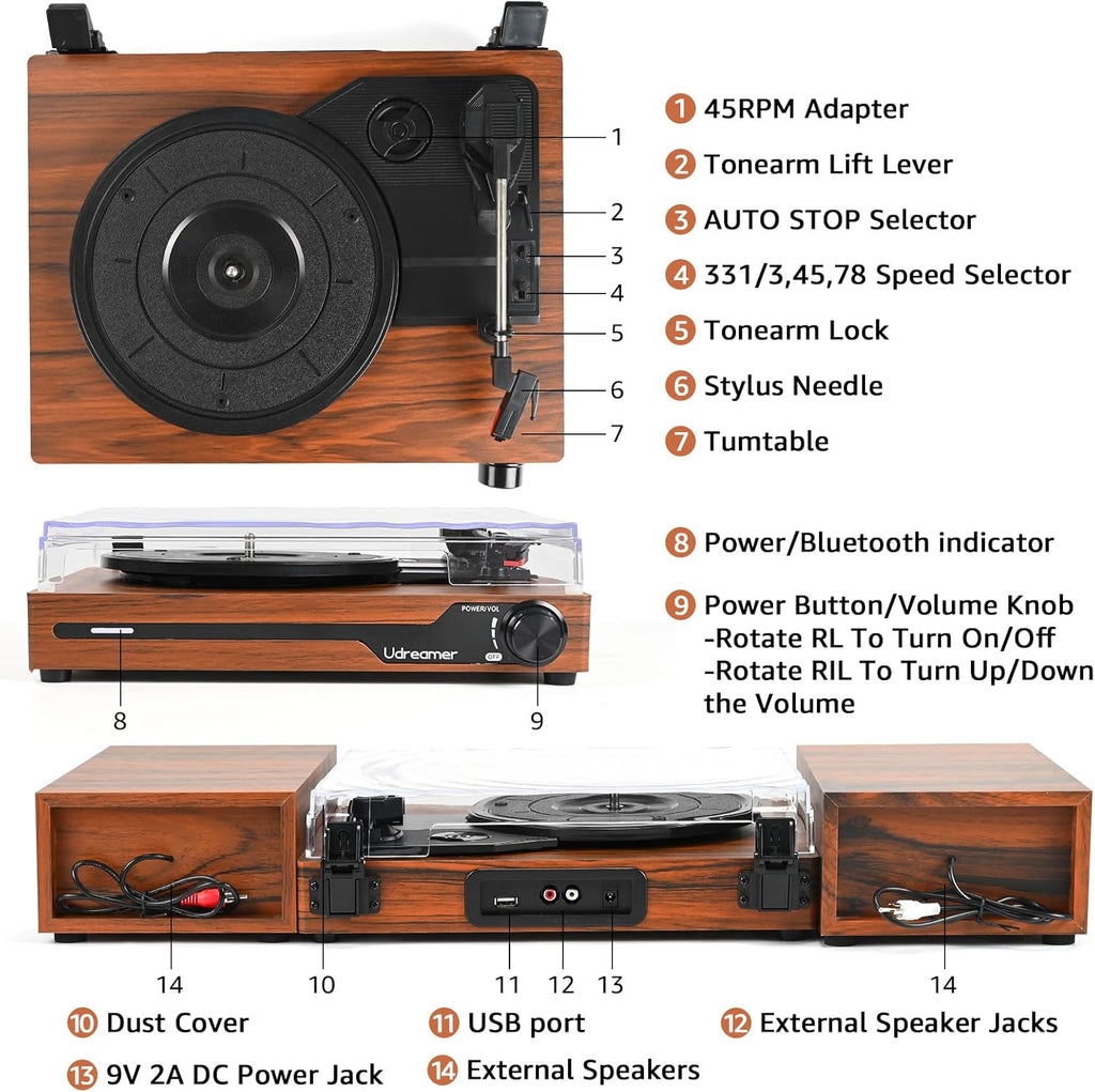 Tocadiscos de vinilo con altavoces