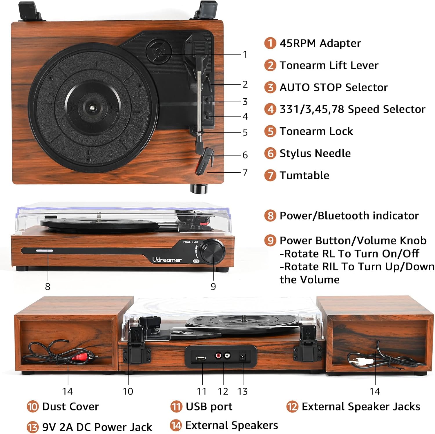 Tocadiscos de vinilo con altavoces