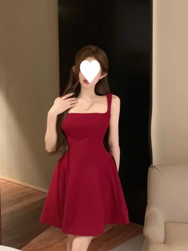 Vestido Mini Rojo Chic de Verano - Estilo Francés y Efecto Moldeador