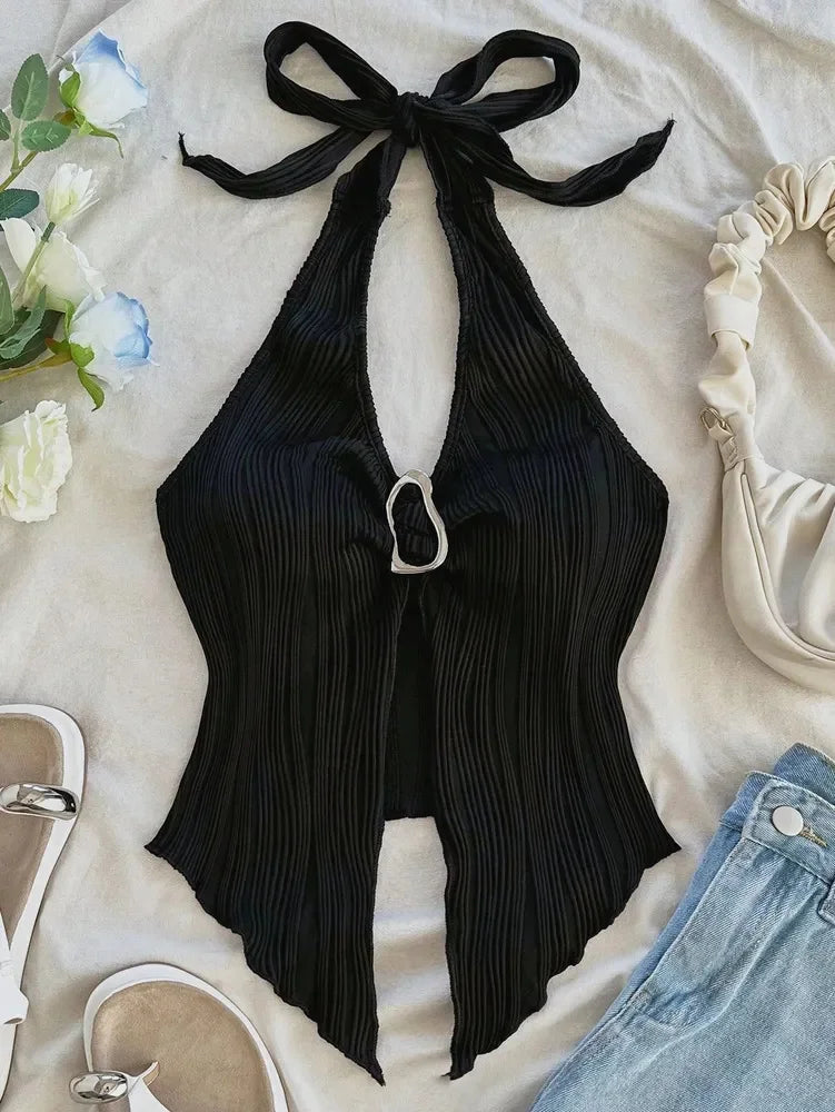 Top Corto Sexy de Cuello en V para Mujer