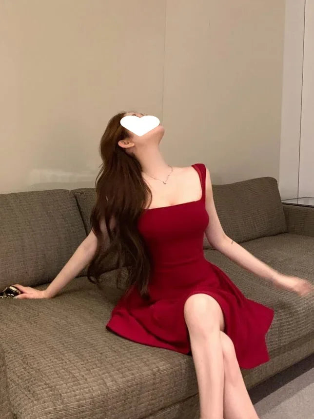 Vestido Mini Rojo Chic de Verano - Estilo Francés y Efecto Moldeador