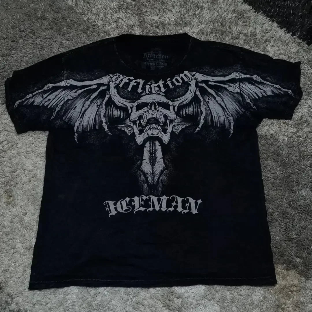 Camiseta Y2K de Algodón Oversized para Mujer - Estilo Punk Hip Hop Vintage