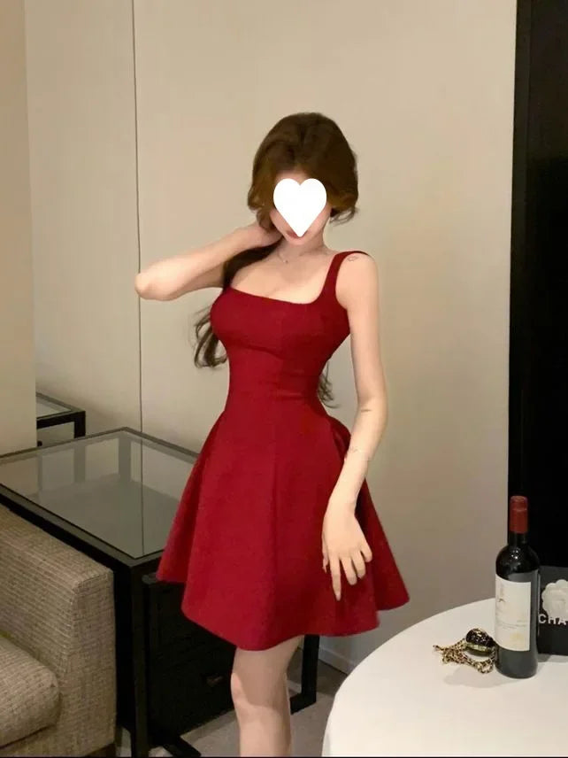 Vestido Mini Rojo Chic de Verano - Estilo Francés y Efecto Moldeador