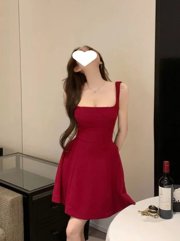 Vestido Mini Rojo Chic de Verano - Estilo Francés y Efecto Moldeador