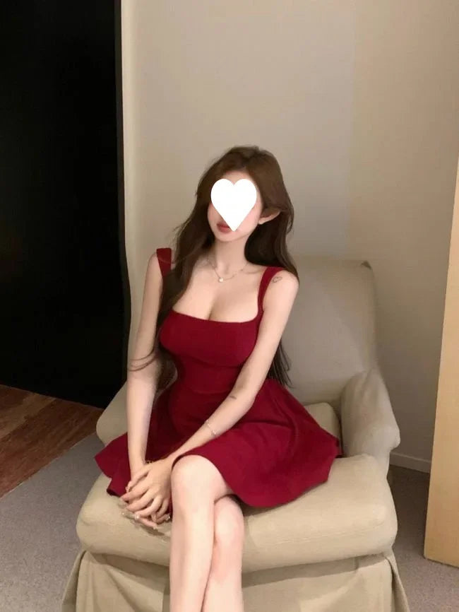 Vestido Mini Rojo Chic de Verano - Estilo Francés y Efecto Moldeador