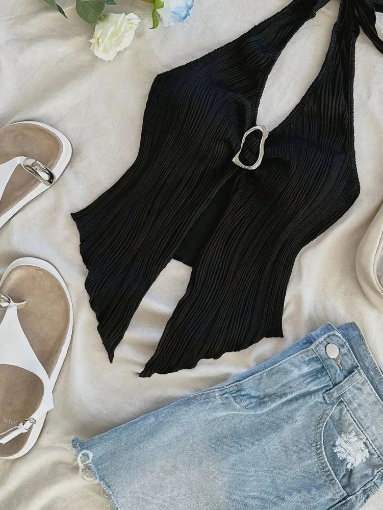 Top Corto Sexy de Cuello en V para Mujer