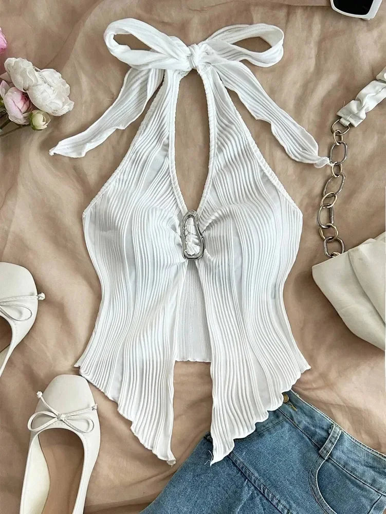 Top Corto Sexy de Cuello en V para Mujer