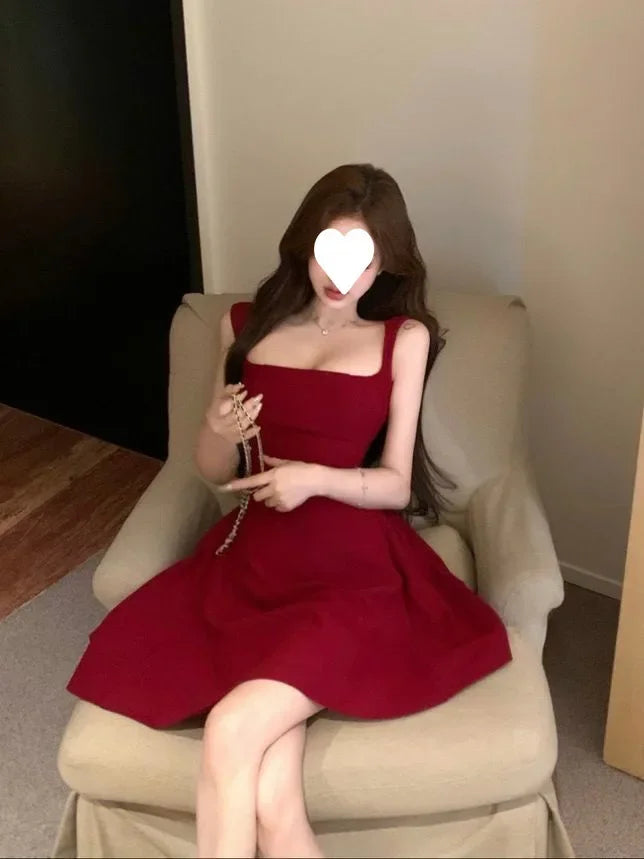 Vestido Mini Rojo Chic de Verano - Estilo Francés y Efecto Moldeador