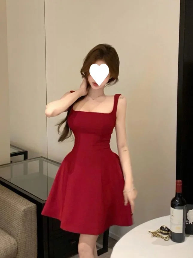 Vestido Mini Rojo Chic de Verano - Estilo Francés y Efecto Moldeador