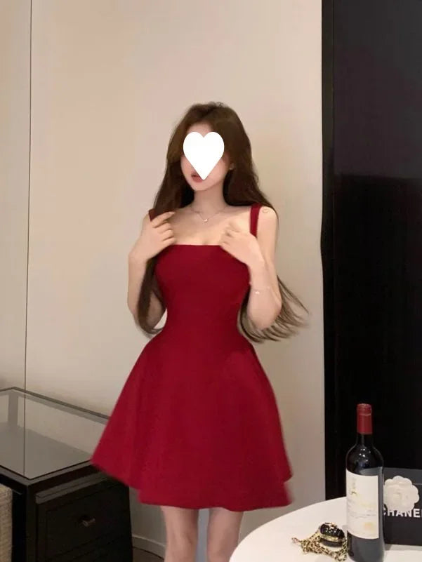 Vestido Mini Rojo Chic de Verano - Estilo Francés y Efecto Moldeador